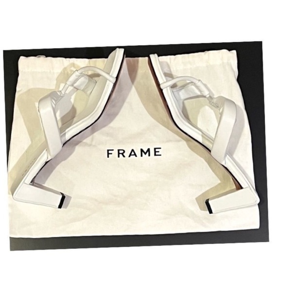 FRAME Le Gracie Asymmetric White Leather Slip on Slide Sandal Kitty Heel  7.5 - Picture 8 of 10